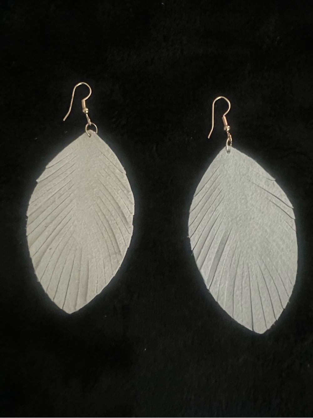 Light Gray Leather Leaf Earrings